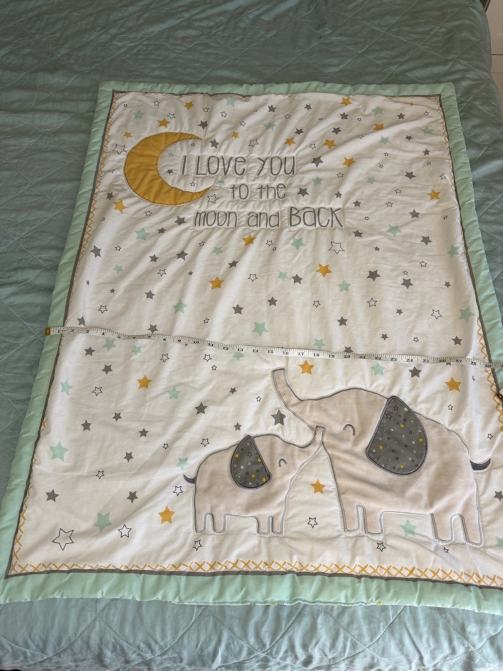 Blanket I Love You to the Moon and Back Baby Quilt - Mint, Yellow & Gray